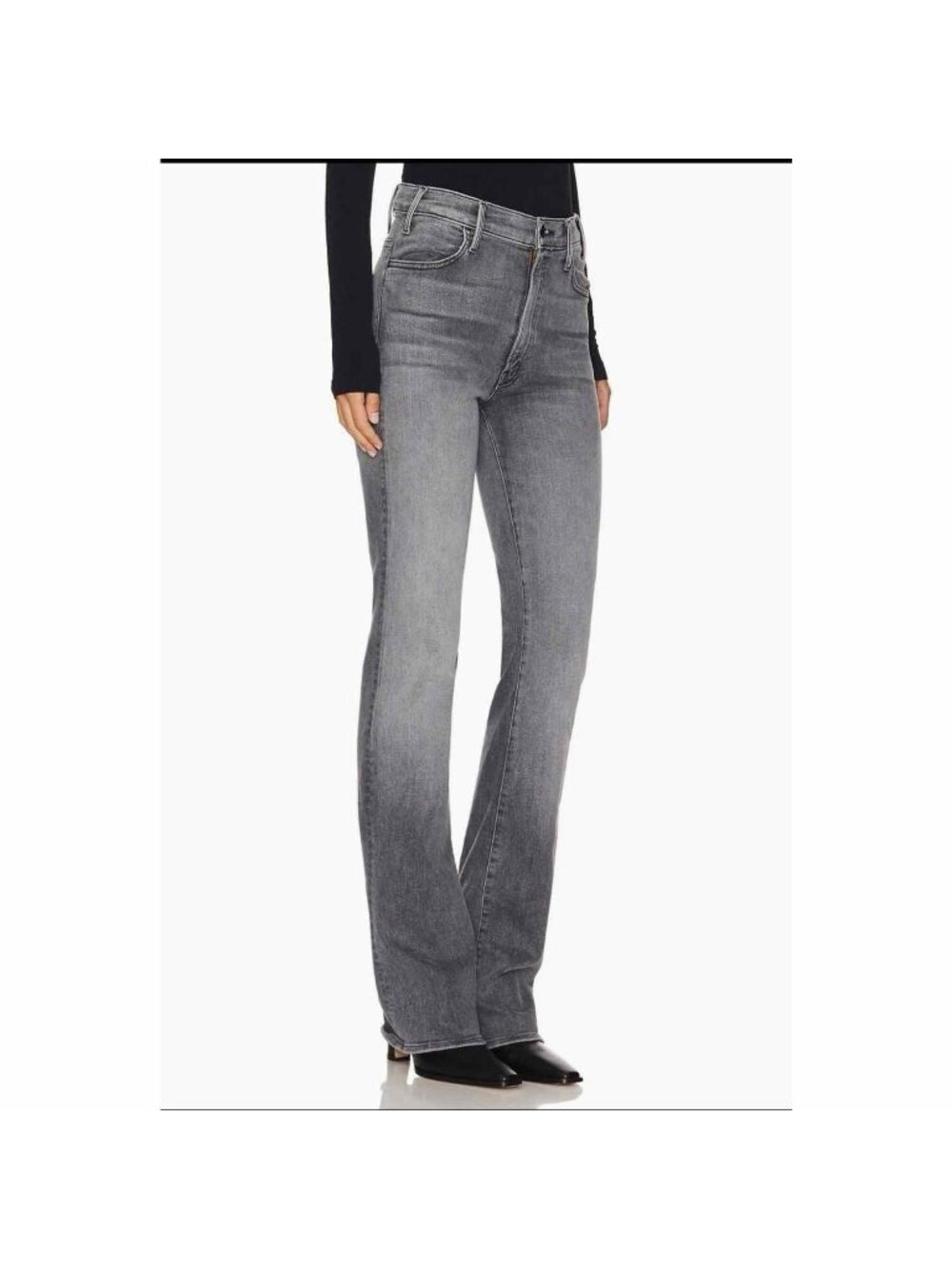 Mother LIL Hustler Heel in Magic 8 Ball High Rise Bootcut Stretch Jeans 25 Grey